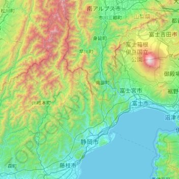 Topografische Karte 静岡市, Höhe, Relief