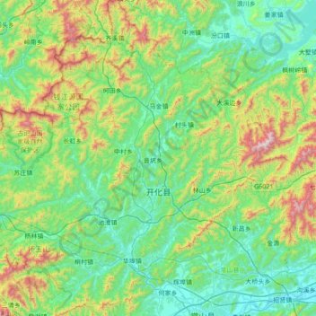 Topografische Karte Kaihua County, Höhe, Relief