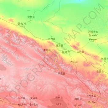 Topografische Karte 张掖市, Höhe, Relief