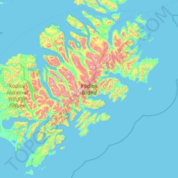 Topografische Karte Kodiak Island, Höhe, Relief