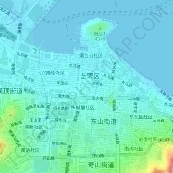 Topografische Karte 向阳街道, Höhe, Relief