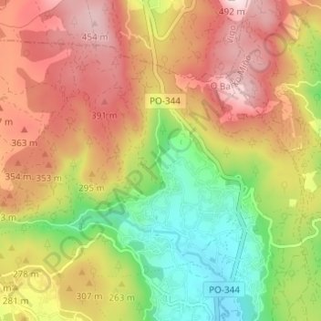 Topografische Karte Tebra, Höhe, Relief