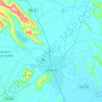 Topografische Karte Juliaca, Höhe, Relief