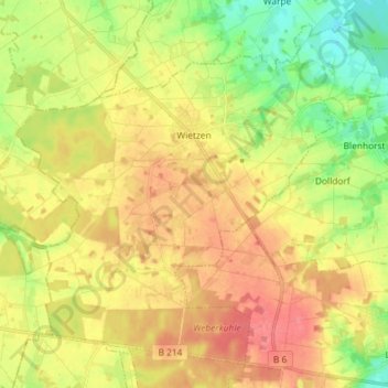 Topografische Karte Wietzen, Höhe, Relief