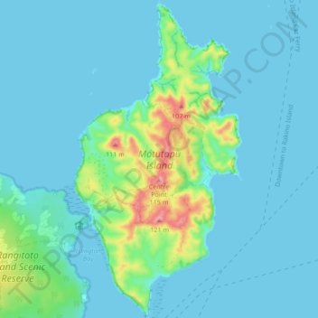 Topografische Karte Motutapu Island, Höhe, Relief