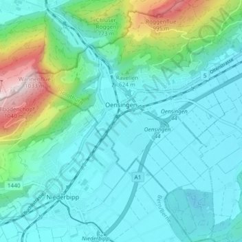 Topografische Karte Oensingen, Höhe, Relief