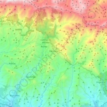 Topografische Karte Cómpeta, Höhe, Relief