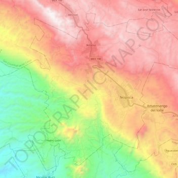 Topografische Karte Teopisca, Höhe, Relief