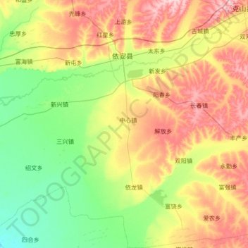 Topografische Karte Yi'an County, Höhe, Relief