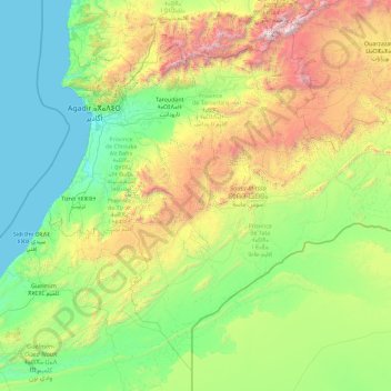 Topografische Karte Souss-Massa, Höhe, Relief