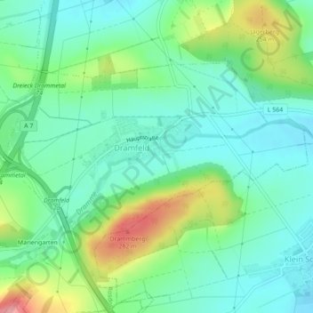 Topografische Karte Dramfeld, Höhe, Relief