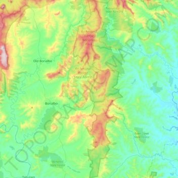 Topografische Karte Richmond Range National Park, Höhe, Relief