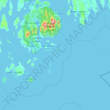 Topografische Karte Acadia National Park, Höhe, Relief