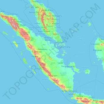 Topografische Karte Sumatra, Höhe, Relief