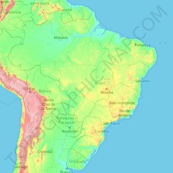 Topografische Karte Brasilien, Höhe, Relief