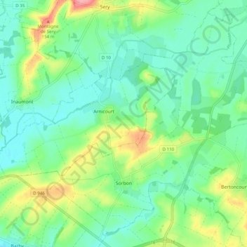 Topografische Karte Sorbon, Höhe, Relief