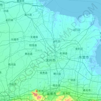 Topografische Karte 滨州市, Höhe, Relief