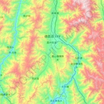 Topografische Karte 德昌县, Höhe, Relief