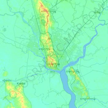 Topografische Karte Yangon, Höhe, Relief
