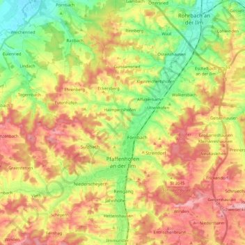 Topografische Karte Pfaffenhofen an der Ilm, Höhe, Relief