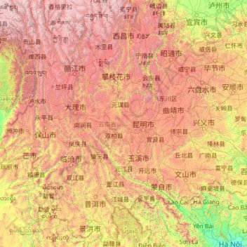 Topografische Karte Yunnan, Höhe, Relief
