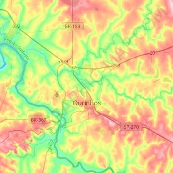 Topografische Karte Ourinhos, Höhe, Relief