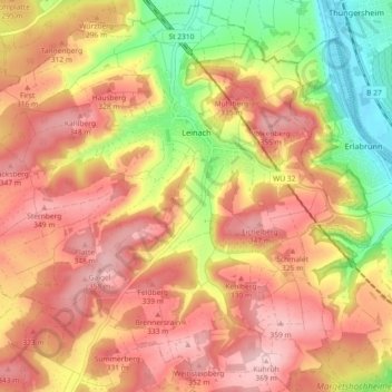 Topografische Karte Leinach, Höhe, Relief