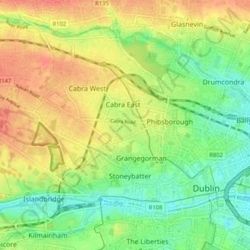 Topografische Karte Dublin 7, Höhe, Relief