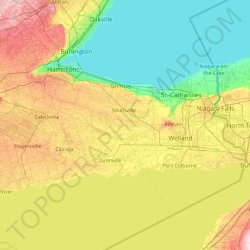 Topografische Karte Niagara Peninsula, Höhe, Relief