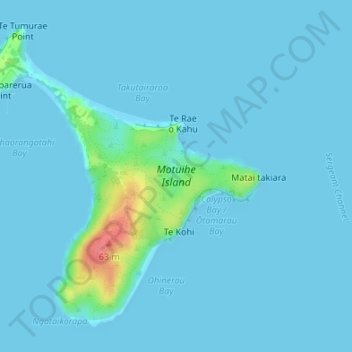 Topografische Karte Motuihe Island, Höhe, Relief