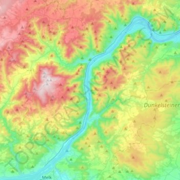 Topografische Karte Wachau Cultural Landscape, Höhe, Relief