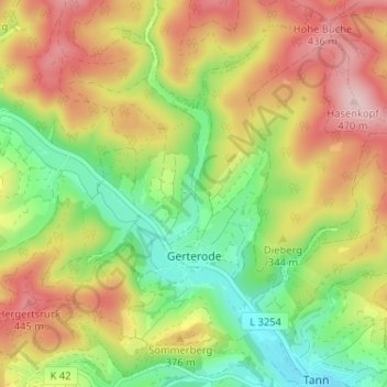 Topografische Karte Gerterode, Höhe, Relief
