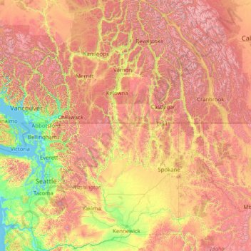 Topografische Karte Columbia River, Höhe, Relief
