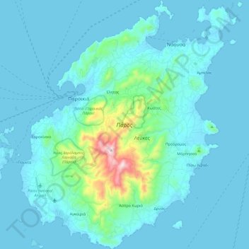 Topografische Karte Paros, Höhe, Relief