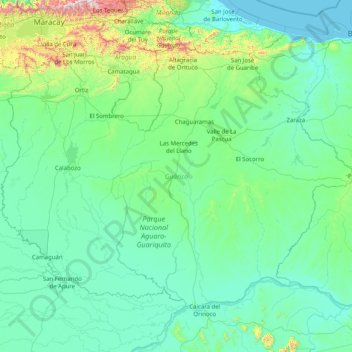 Topografische Karte Estado Guárico, Höhe, Relief