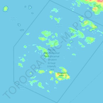 Topografische Karte Pacific Rim National Park Reserve - Broken Group Islands Unit, Höhe, Relief