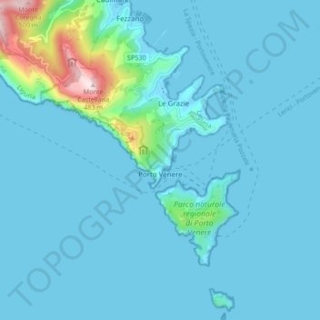 Topografische Karte Porto Venere, Höhe, Relief