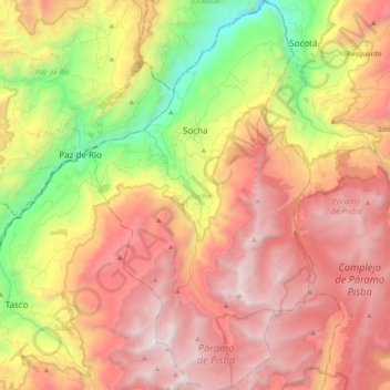 Topografische Karte Socha, Höhe, Relief
