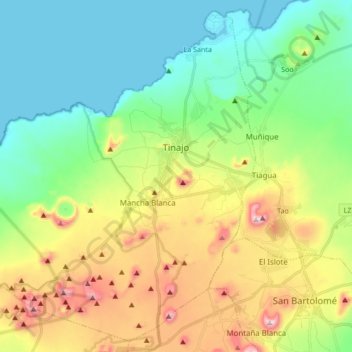 Topografische Karte Tinajo, Höhe, Relief