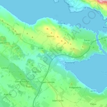 Topografische Karte Gespanschaft Zadar, Höhe, Relief