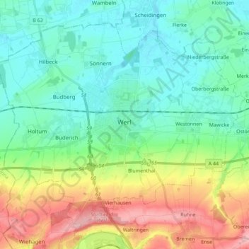 Topografische Karte Werl, Höhe, Relief