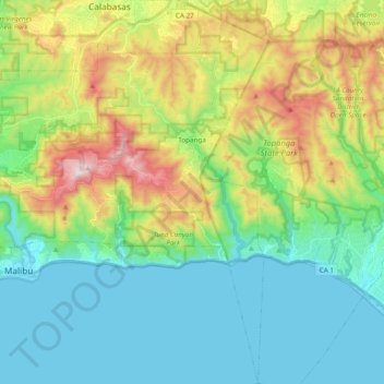 Topografische Karte Topanga, Höhe, Relief