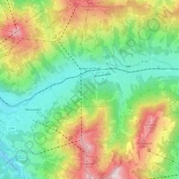 Topografische Karte Gemeinde Brixen im Thale, Höhe, Relief