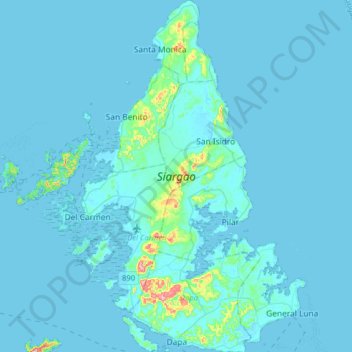 Topografische Karte Siargao, Höhe, Relief