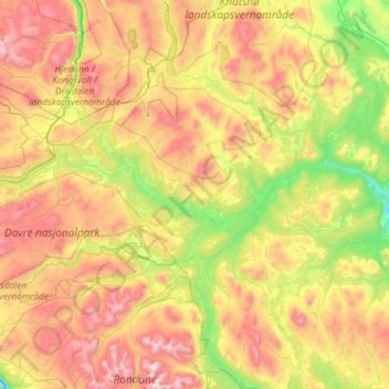 Topografische Karte Folldal, Höhe, Relief