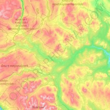 Topografische Karte Folldal, Höhe, Relief