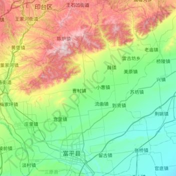Topografische Karte 富平县, Höhe, Relief