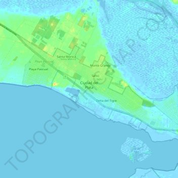Topografische Karte Ciudad del Plata, Höhe, Relief