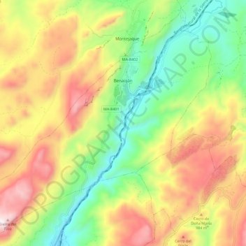 Topografische Karte Benaoján, Höhe, Relief