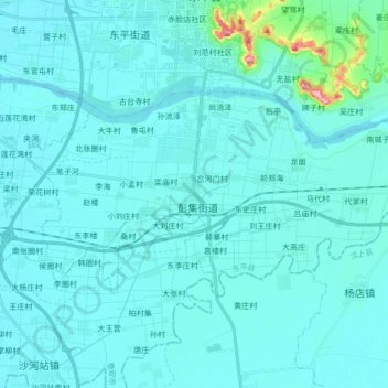 Topografische Karte 彭集街道, Höhe, Relief